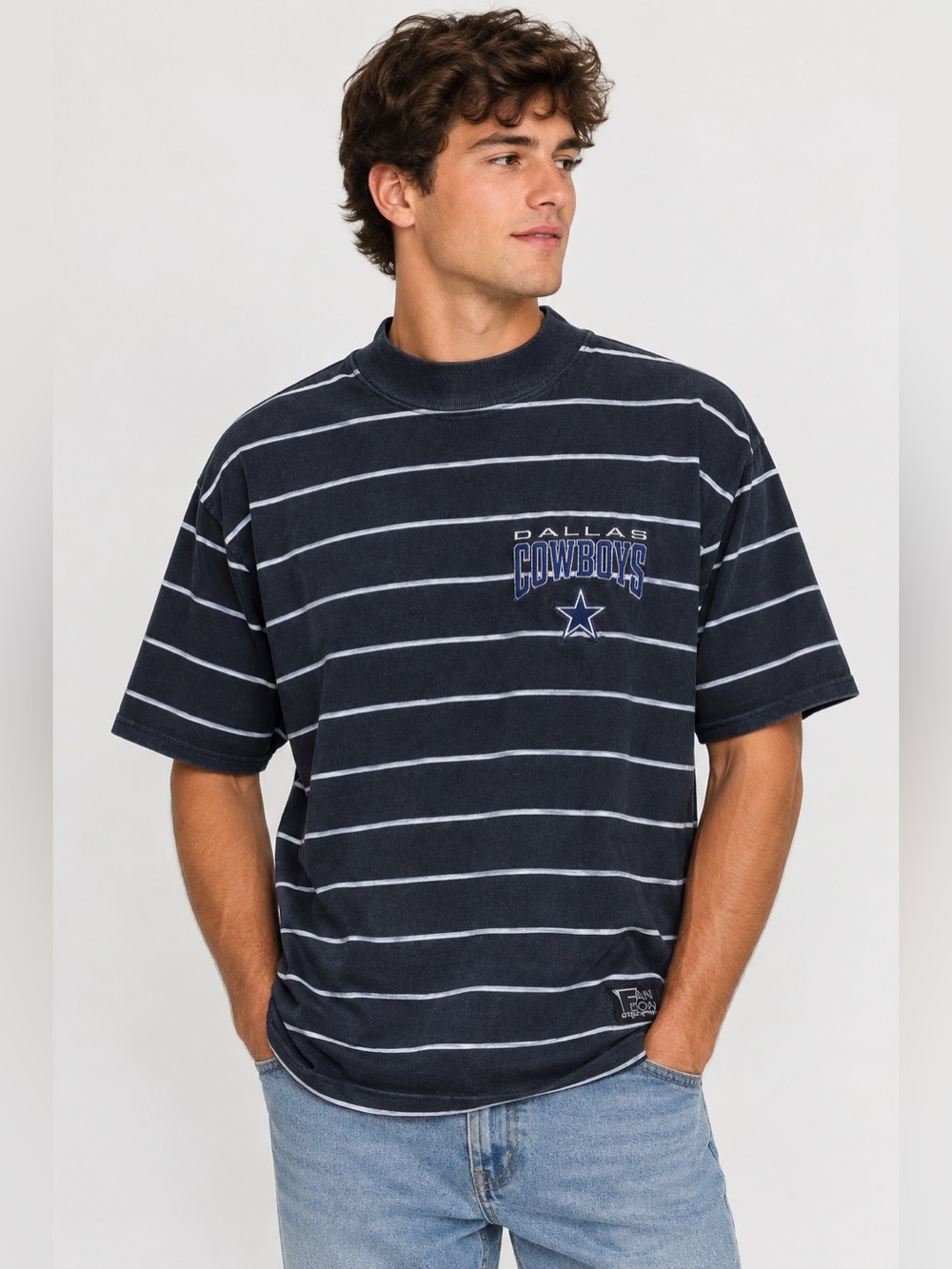 VTG Dallas Cowboys Front Row Horizontal Striped T-shirt Men L Washed Black